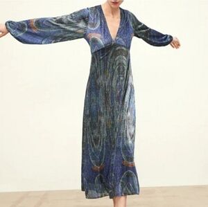 NWT Zara Multicolor Lurex Shiny Long Sleeve Midi Dress Cocktail Party Dinner